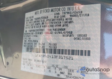 2003 Ford Mustang z USA, uszkodzony, nr VIN 1FAFP40413F317521